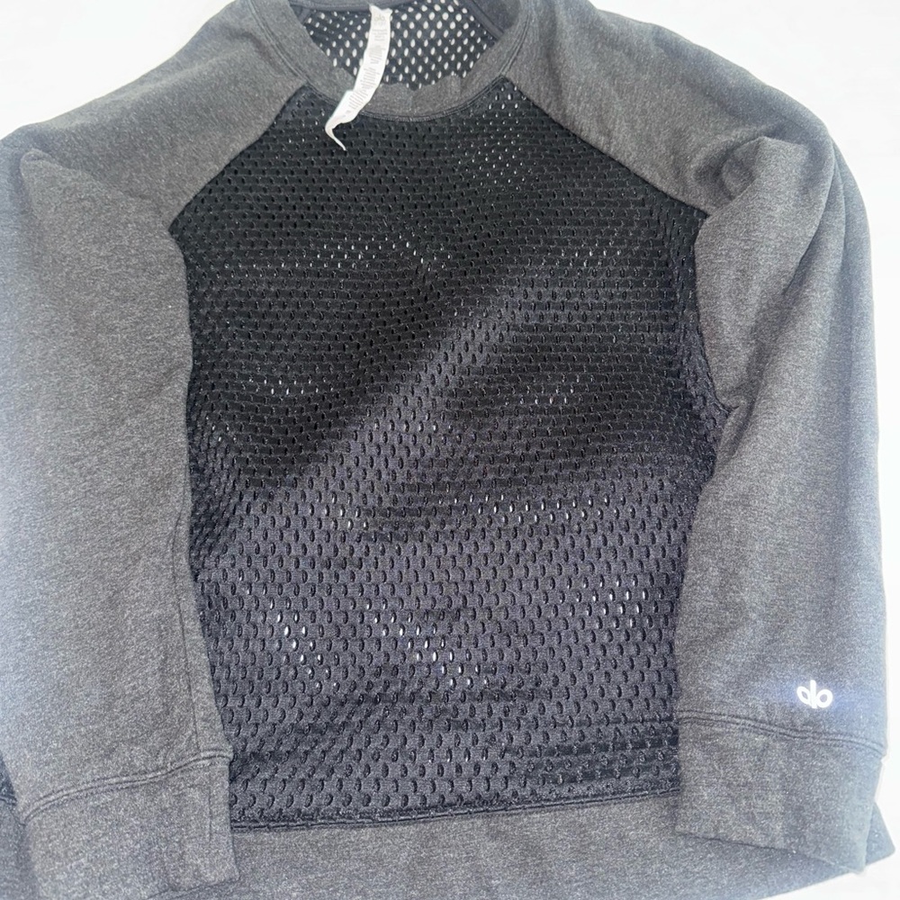 ALO Yoga Black and Gray Mesh Sweater